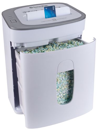 Ideally suited for the cost-conscious home office or small business, this cross-cut machine can shred up to 450 sheets an hour and destroy credit cards too.The generous 21.5 litre bin has a large viewing window, so you can see when it needs to be emptied. The slide-out bin ensures hassle free emptying – and because cross-cut shredding is so fine, the bin will require emptying less often than a conventional crosscut shredder.Offering a high level of security, the 800XXC is perfect for destroying sensitive information. It will shred an A4 sheet of paper into more than 1560 pieces.Conforms to DIN level P-4.* Using 70gsm weight paper