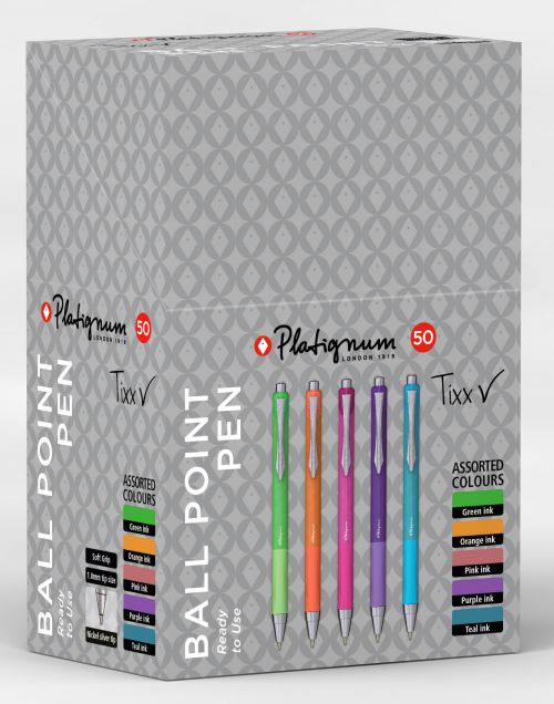 Platignum Tixx Ball Point Multi-coloured (Box of 50) 50465
