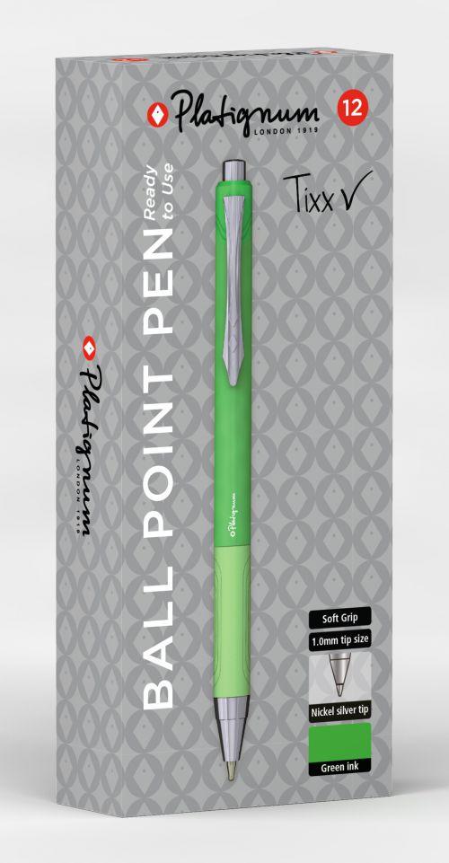 Platignum Tixx Ball Point Lime Green (Box of 12) 50491