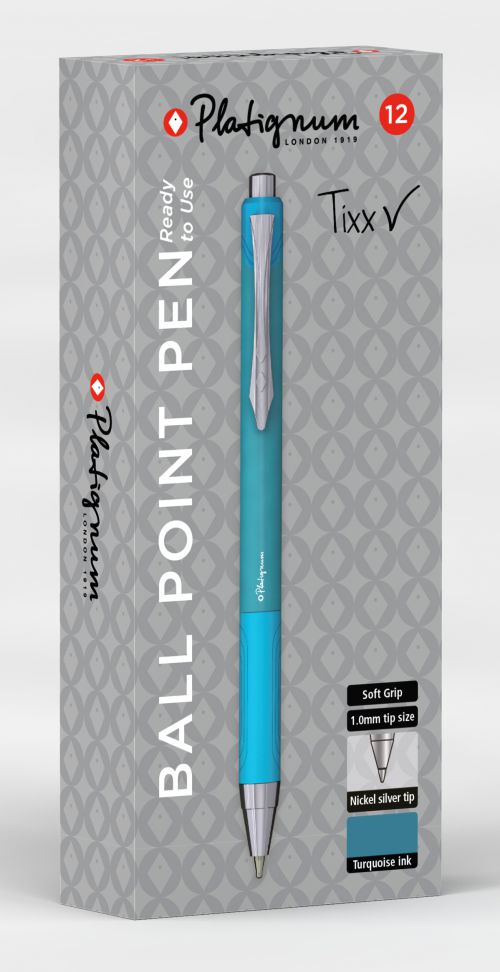 Platignum Tixx Ball Point Turquoise (Box of 12) 50492