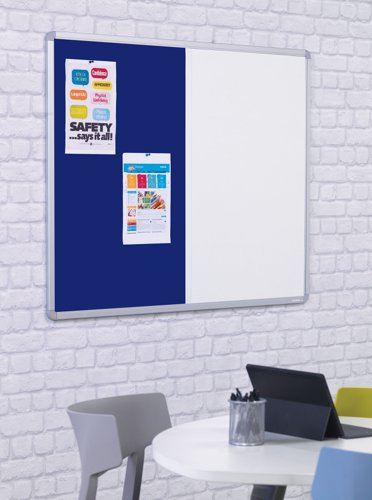 Dual Combination Felt / Non-Magnetic Dry-Wipe Noticeboard - Blue - 900(w) x 600mm(h)
