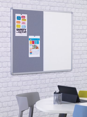 Dual Combination Felt / Non-Magnetic Dry-Wipe Noticeboard - Grey - 900(w) x 600mm(h)