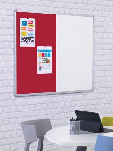 Dual Combination Felt / Non-Magnetic Dry-Wipe Noticeboard - Red - 900(w) x 600mm(h)