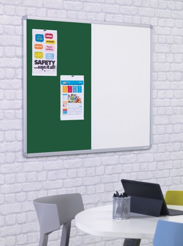 Dual Combination Felt / Non-Magnetic Dry-Wipe Noticeboard - Green - 1200(w) x 900mm(h)
