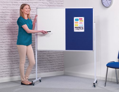 Mobile Flip Chart Double-Sided Combi Felt / Non-Magnetic Dry-Wipe Noticeboard - Blue - 1200(w) x 900mm(h)