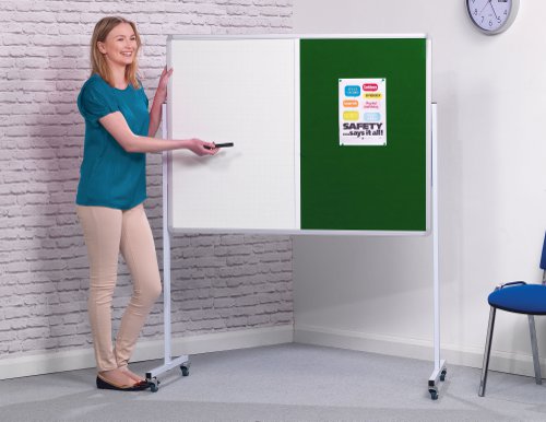 Mobile Flip Chart Double-Sided Combi Felt / Non-Magnetic Dry-Wipe Noticeboard - Green - 1200(w) x 900mm(h)