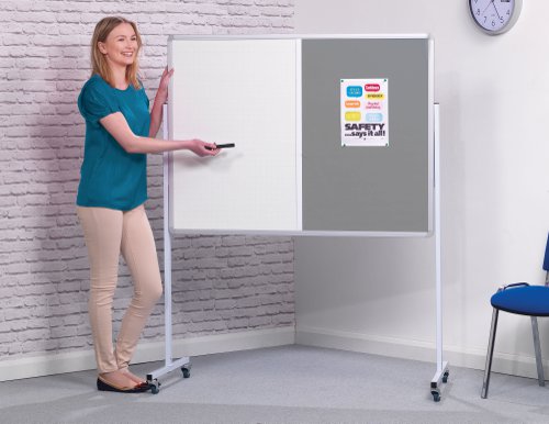 Mobile Flip Chart Double-Sided Combi Felt / Non-Magnetic Dry-Wipe Noticeboard - Grey - 1500(w) x 1200mm(h)