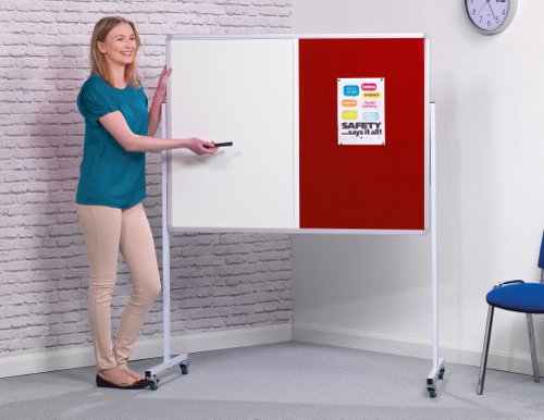 Mobile Flip Chart Double-Sided Combi Felt / Non-Magnetic Dry-Wipe Noticeboard - Red - 1500(w) x 1200mm(h)