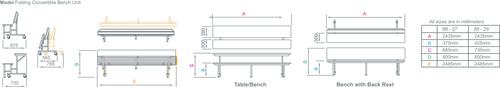Mobile Convertible Folding Bench Unit - Maple Top/Maple Bench - 735mm height