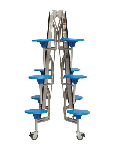 Twelve Seat Rectangular Mobile Folding Table - White Top/Blue Stools - 735mm height 
