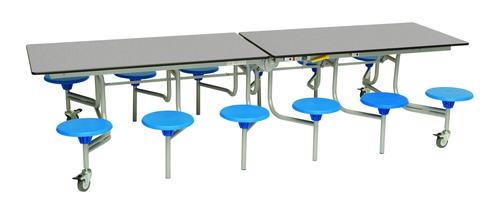 Twelve Seat Rectangular Mobile Folding Table - Grey Fleck Top/Blue Stools - 685mm height 