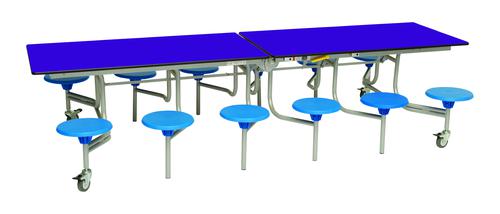 Twelve Seat Rectangular Mobile Folding Table - Purple Top/Blue Stools - 685mm height 