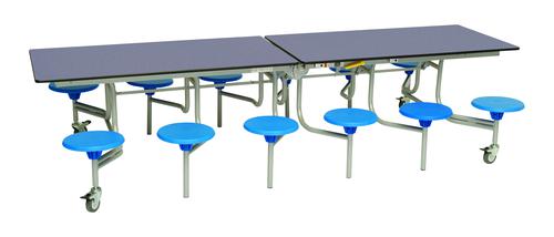 Twelve Seat Rectangular Mobile Folding Table - Blue Top/Blue Stools - 735mm height 