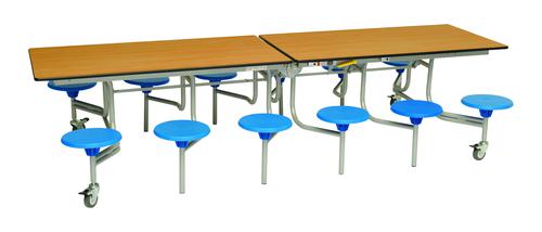 Twelve Seat Rectangular Mobile Folding Table - Beech Top/Blue Stools - 735mm height 