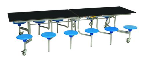 Twelve Seat Rectangular Mobile Folding Table - Black Top/Blue Stools - 735mm height 