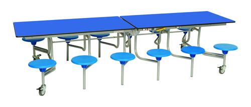 Twelve Seat Rectangular Mobile Folding Table - Royal Top/Blue Stools - 735mm height 