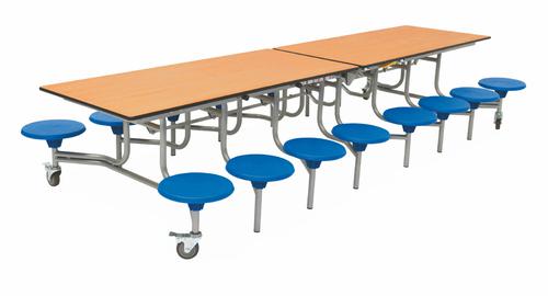 Sixteen Seat Rectangular Mobile Folding Table - Beech Top/Blue Stools - 650mm height 