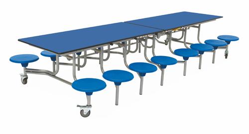 Sixteen Seat Rectangular Mobile Folding Table - Royal Top/Blue Stools - 650mm height 