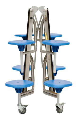 Eight Seat Rectangular Mobile Folding Table - Maple Top/Blue Stools - 685mm height