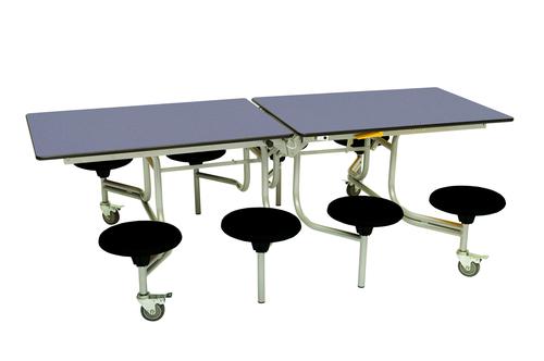 Eight Seat Rectangular Mobile Folding Table - Blue Top/Black Stools - 685mm height