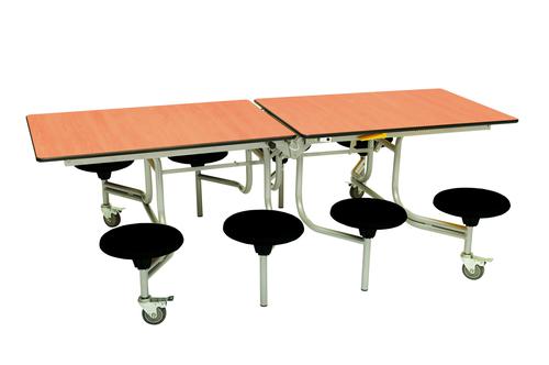 Eight Seat Rectangular Mobile Folding Table - Beech Top/Black Stools - 685mm height