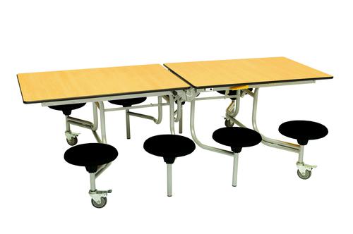 Eight Seat Rectangular Mobile Folding Table - Maple Top/Black Stools - 685mm height