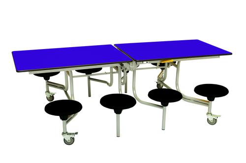 Eight Seat Rectangular Mobile Folding Table - Purple Top/Black Stools - 685mm height