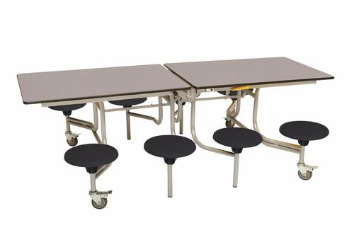 Eight Seat Rectangular Mobile Folding Table - Grey Fleck Top/Black Stools - 735mm height