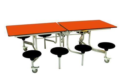 Eight Seat Rectangular Mobile Folding Table - Orange Top/Black Stools - 735mm height