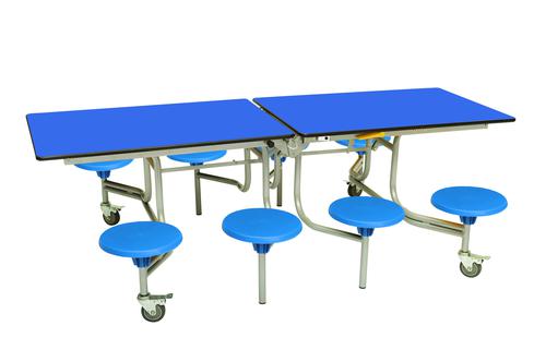 Eight Seat Rectangular Mobile Folding Table - Royal Top/Blue Stools - 735mm height