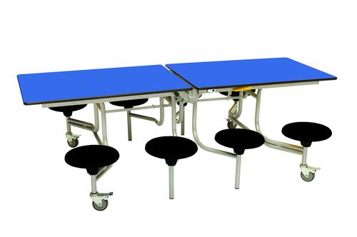 Eight Seat Rectangular Mobile Folding Table - Royal Top/Black Stools - 735mm height