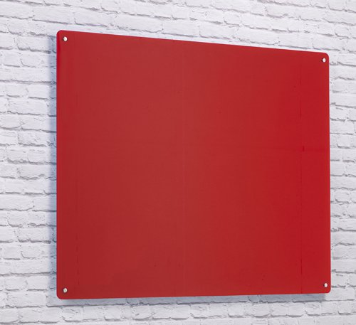 Wall Mounted Magnetic Glass Writing Board - Red - 1200(w) x 1200mm(h)