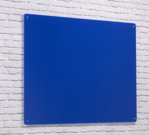 Wall Mounted Magnetic Glass Writing Board - Blue - 1500(w) x 1200mm(h)