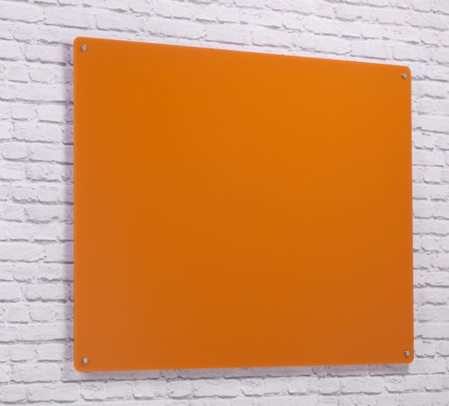 Wall Mounted Magnetic Glass Writing Board - Orange - 900(w) x 600mm(h)