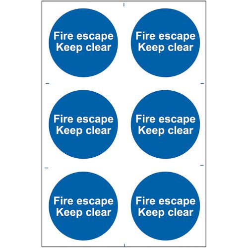 Self adhesive semi-rigid PVC Fire Escape Keep Clear sign (200 x 300mm). Easy to fix; peel off the backing and apply to a clean and dry surface.