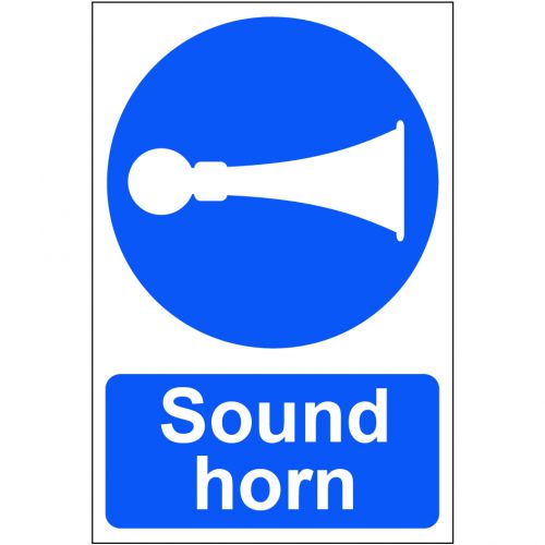 Self adhesive semi-rigid PVC Sound Horn Sign (200 x 300mm). Easy to fix; peel off the backing and apply to a clean and dry surface.