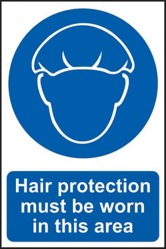 ‘Hair Protection Must Be Worn’ Sign; Self-Adhesive Semi-Rigid PVC (200mm x 300mm)