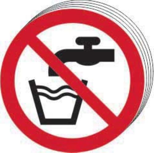 ‘Not Drinking Water Symbol’ Sign; Self-Adhesive Vinyl (50mm dia.) Pack of 10