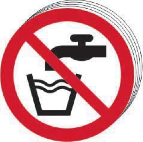 ‘Not Drinking Water Symbol’ Sign; Self-Adhesive Vinyl (100mm dia.) Pack of 10