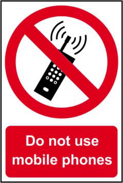 Self adhesive semi-rigid PVC Do Not Use Mobile Phones Sign (200 x 300mm). Easy to fix; simply peel off the backing and apply to a clean; dry surface.