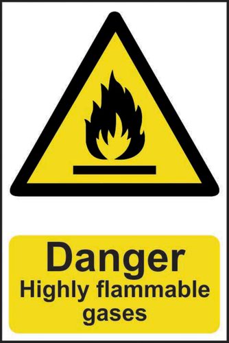 ‘Danger Highly Flammable Gases’ Sign; Self-Adhesive Semi-Rigid PVC (200mm x 300mm)