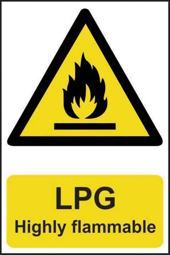 ‘LPG Highly Flammable’ Sign; Self-Adhesive Semi-Rigid PVC (200mm x 300mm)