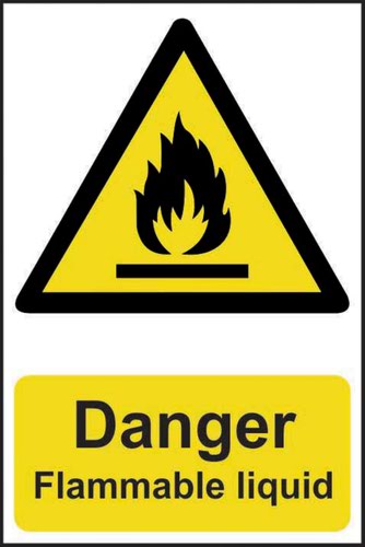 ‘Danger Flammable Liquid’ Sign; Self-Adhesive Semi-Rigid PVC (200mm x 300mm)