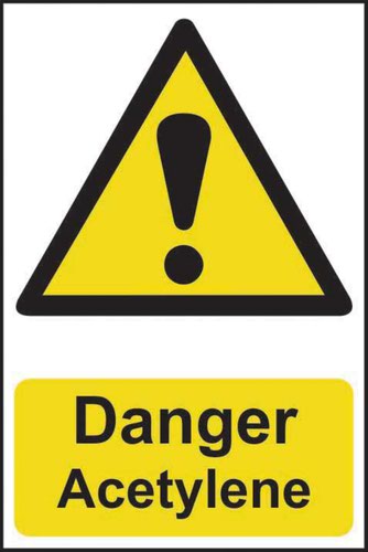 ‘Danger Acetylene’ Sign; Self-Adhesive Semi-Rigid PVC (200mm x 300mm)