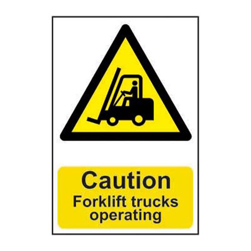 ‘Caution Forklift Trucks’ operating sign is a 200mm x 300mm hazard warning sign made from self-adhesive semi-rigid PVC making it easy to apply to a clean dry surface. All our signs conform to the BS EN ISO 7010 regulation, ensuring that all graphical safety symbols are consistent and compliant.
