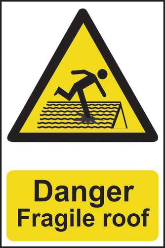 Self Adhesive Semi-Rigid Danger Fragile Roof Sign (200 x 300mm). Easy to fix; peel off the backing and apply.