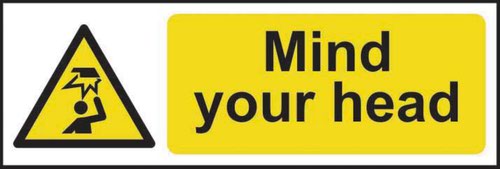 'Mind Your Head' sign is a 300mm x 100mm hazard warning sign made from self-adhesive vinyl making it easy to apply to a clean dry surface. All our signs conform to the BS EN ISO 7010 regulation, ensuring that all graphical safety symbols are consistent and compliant.