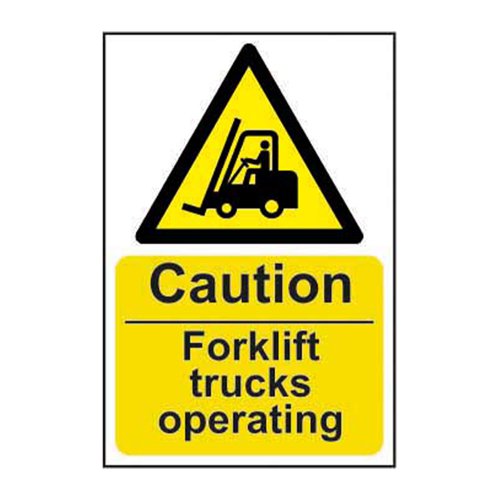 Caution Forklift Trucks Operating' sign is a 400mm x 600mm hazard warning sign made from Rigid 1mm PVC Board which is not adhesive. All our signs conform to the BS EN ISO 7010 regulation, ensuring that all graphical safety symbols are consistent and compliant.
