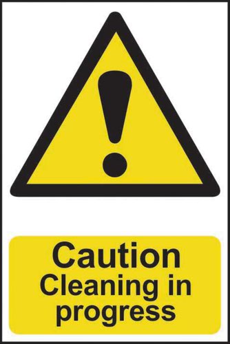 ‘Caution Cleaning In Progress’ Sign; Self-Adhesive Semi-Rigid PVC (200mm x 300mm)