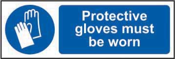 Mandatory Self-Adhesive Vinyl Sign (300 x 100mm) - Protective Gloves Must Be Worn